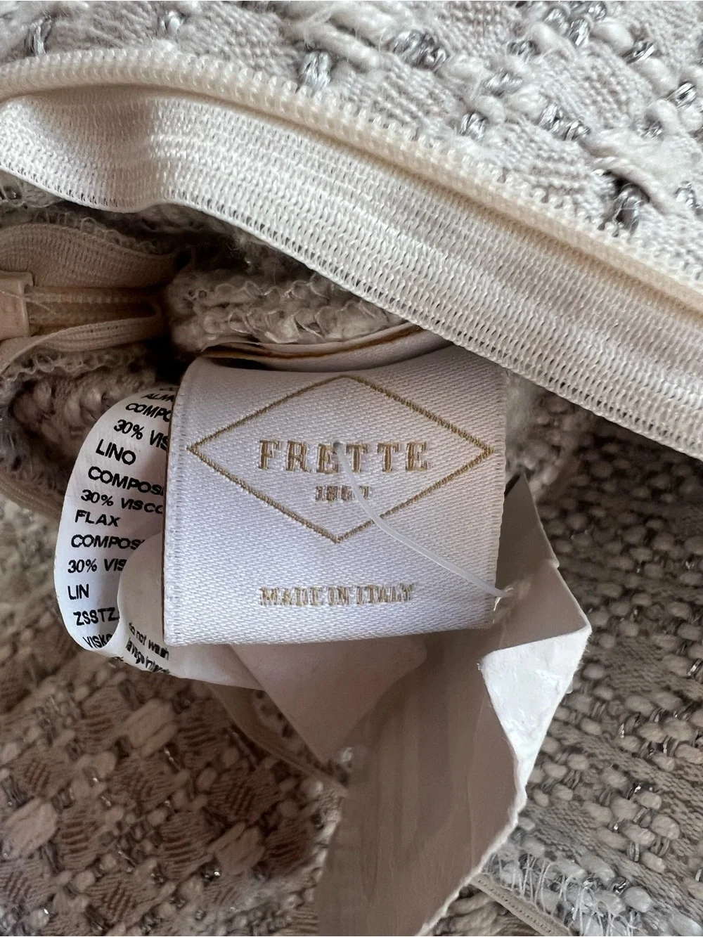 Set of 2 FRETTE Tweed Decorative Pillow Case or Cushion Cover Silver Grey 19x19”